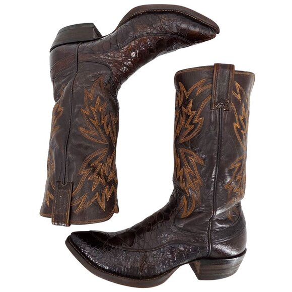 Vintage Exotic Justin Cowboy Boots Mens size 9D Brown Western 9020 White Label - Picture 11 of 16